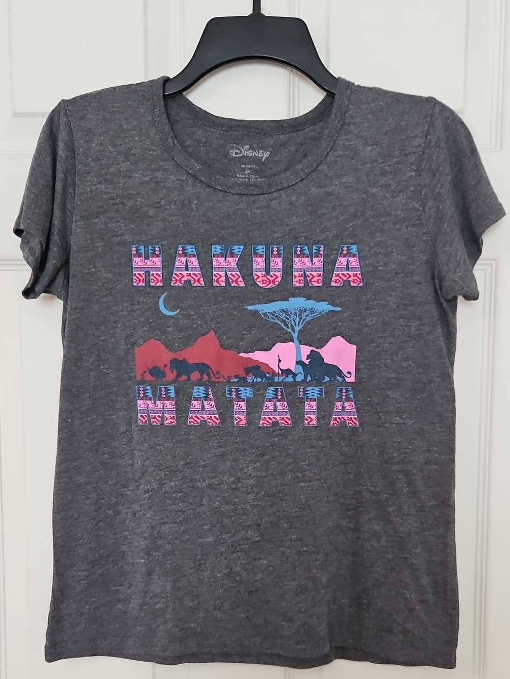 Disney Dark Gray 'Hakuna Matata' Short Sleeve Tee with Pink & Blue Graphic
